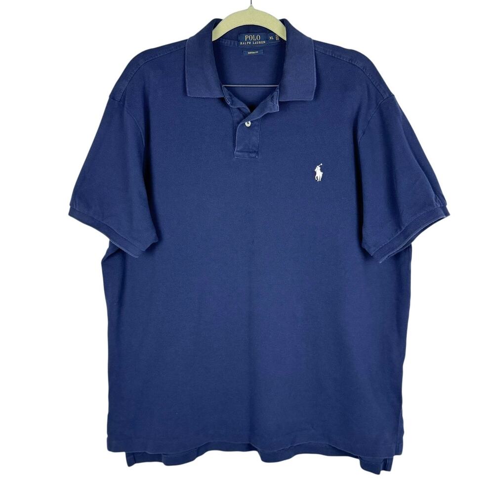 Polo Ralph Lauren‎ Navy Blue Cotton Custom Fit Collared Short Sleeve Top Sz XL